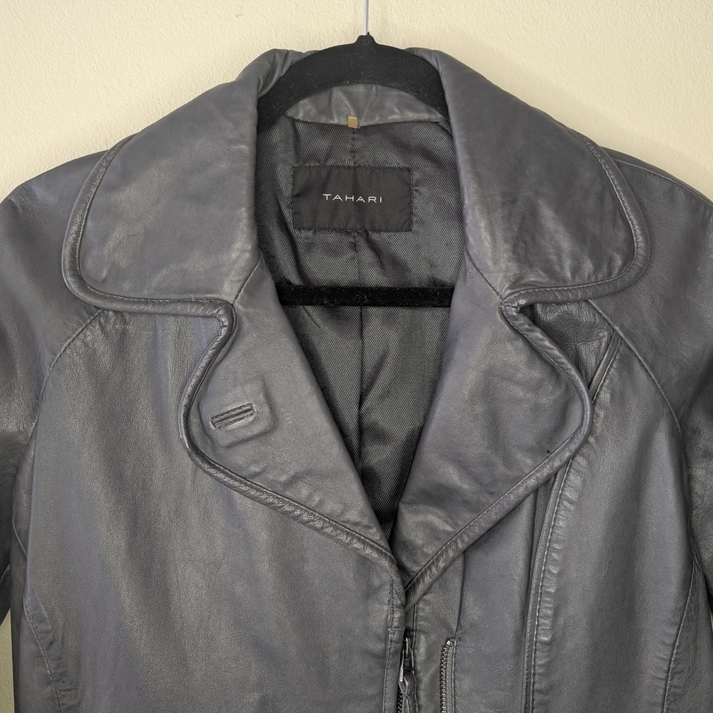 Tahari Black Leather Jacket for Women - Picture 2 of 16